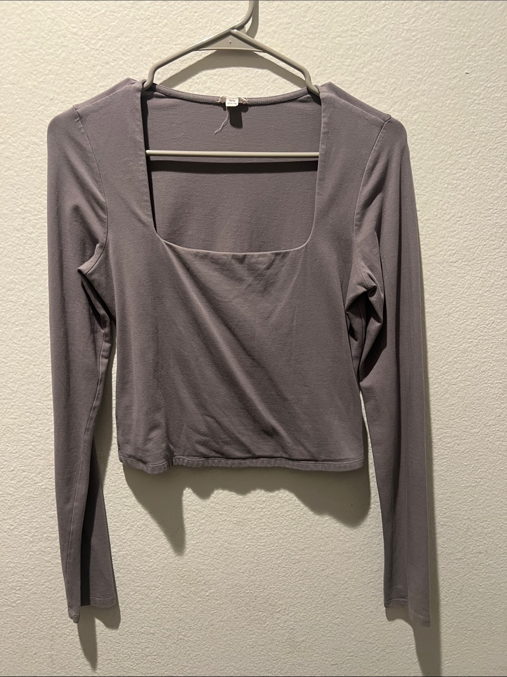 Garage cropped Square Neck Long Sleeve Top - Gray
